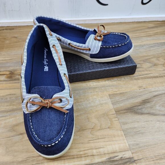 💚American Eagle Blue & Cream Canvas Loafers Size 8.5 - Picture 3 of 10